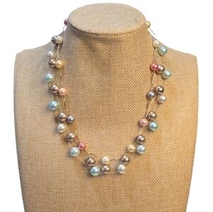Kissaka Faux Pearl Aqua‎ and Bronze Lot of Necklaces Bundle